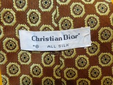 1970s VINTAGE CHRISTIAN DIOR ~ MENS SILK DRESS SHIRT SUIT TIE ~ GOLD BROWN ~ 56
