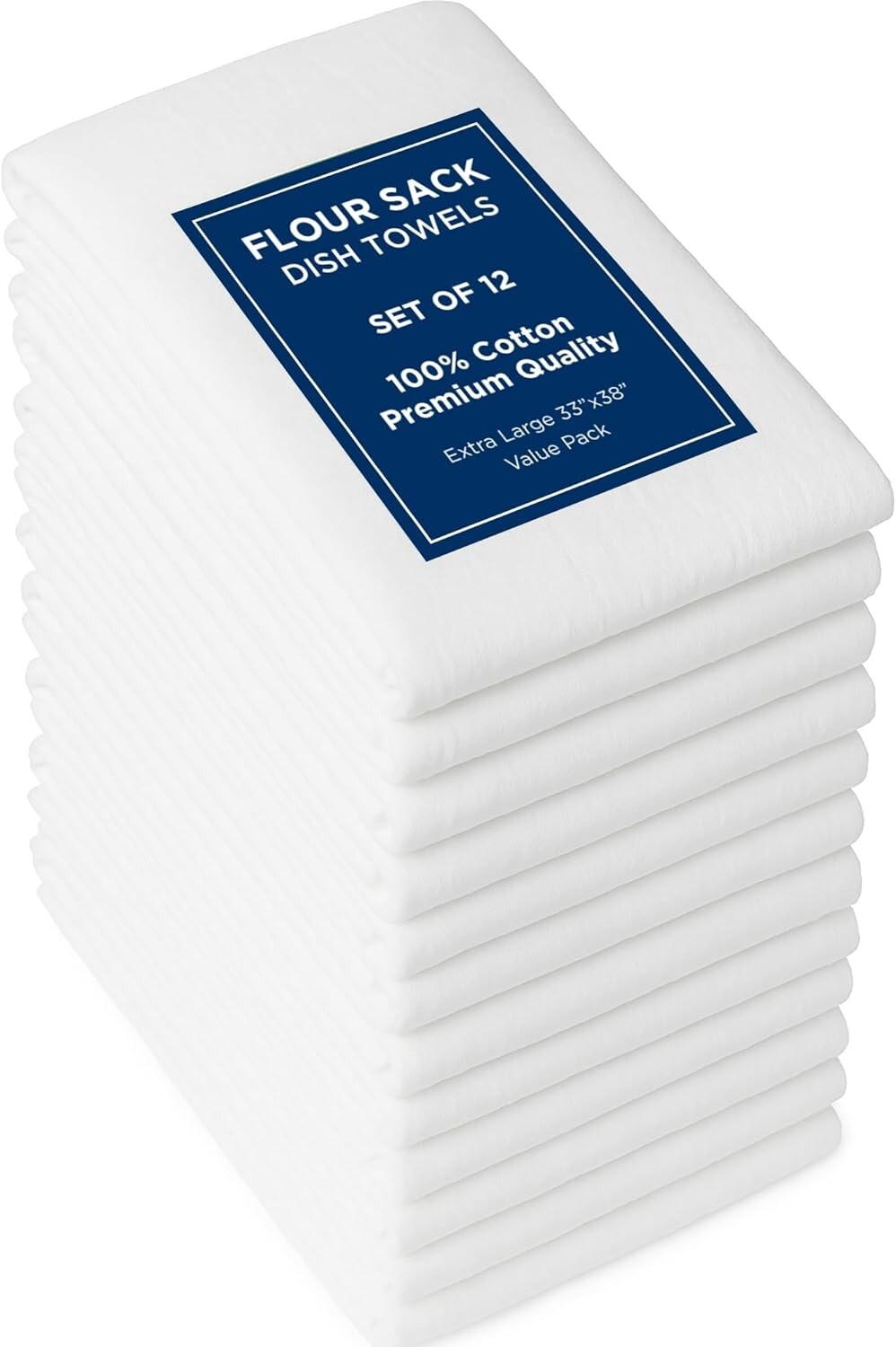 12 Pack Flour Sack Towels, 33"x38", 100% Cotton, for Embroid