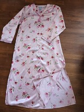 Vintage Valerie Stevens Long Satin Floral Housecoat Robe Zipper Front Sz Small