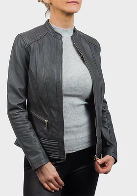 £120 New Tu 100/% Genuine Leather Premium Biker Jacket Charcoal Grey
