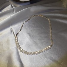 collier perle culture naturelle blanche d'eau douce doré à l'or jaune 14k