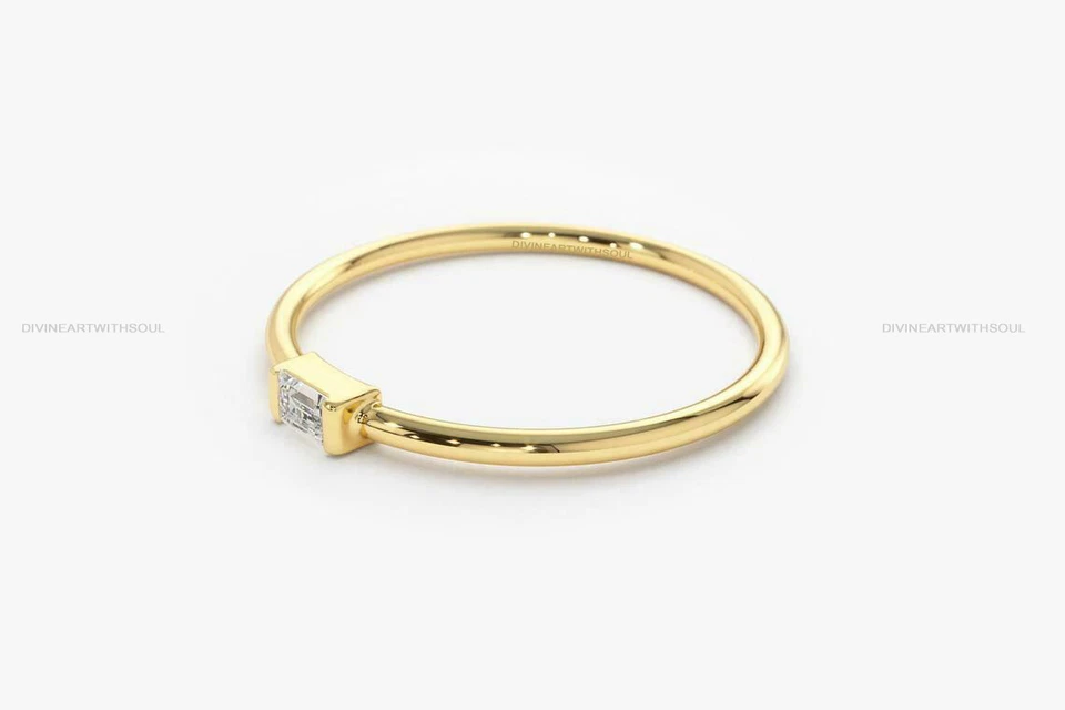 Solid Gold With Natural Brilliant Cut Baguette Diamond 14k Gold Stacking Ring - Image 2 of 4