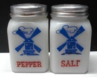 Vintage Milk Glass Salt & Pepper Shakers Windmills 3 1/8" Tall Made in U.S.A.