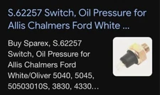 Oil Pressure Switch #S62257 Fits Many Models NOS Sparex Brand