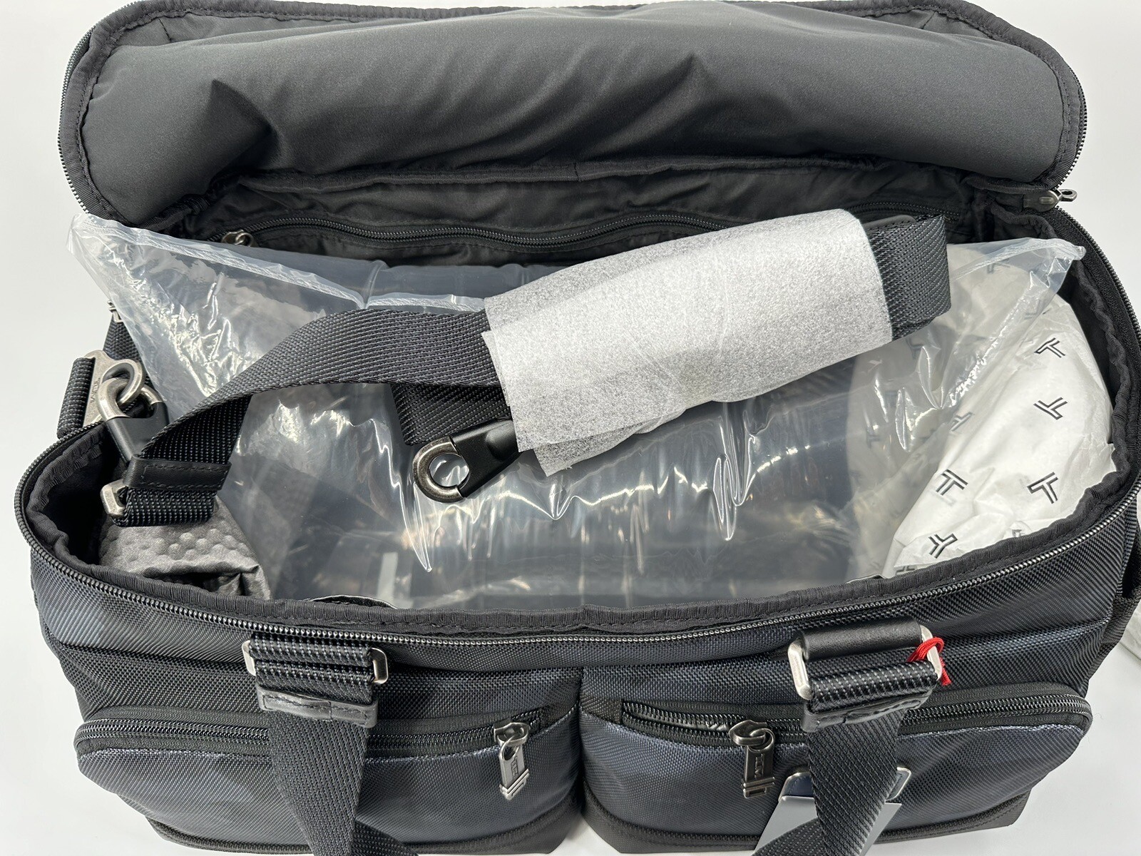 TUMI Blue/Gray CAMO Gym/Carry On Duffle Bag, Durable NylonLeather