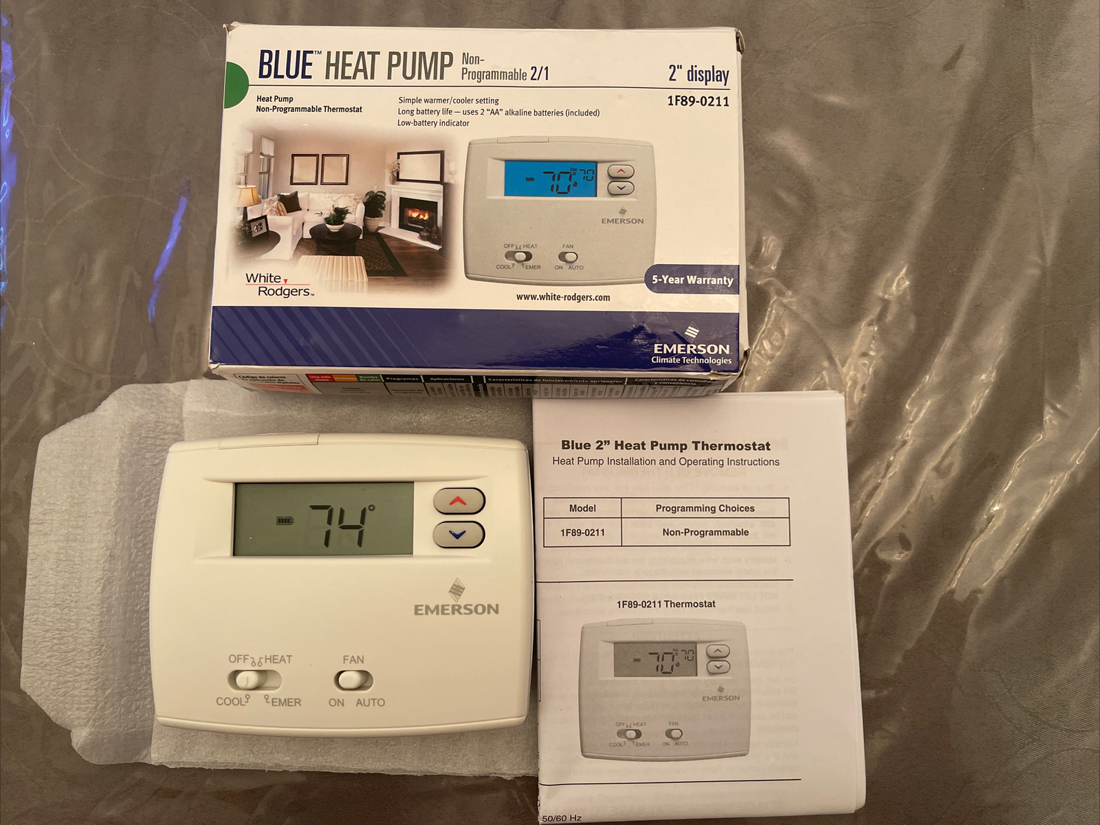 Emerson White Rodgers 1F89-0211 Blue Heat Pump Thermostat, Non-Programmable  | eBay