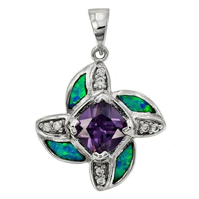 2CT Amethyst & Australian Opal Inlay 925 Sterling Silver Pendant Jewelry EO3