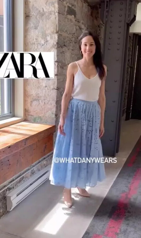 SARAMUKI様 NWT ZARA Cotton Cape Skirt w/ Cutwork Embroidery Sky Blue