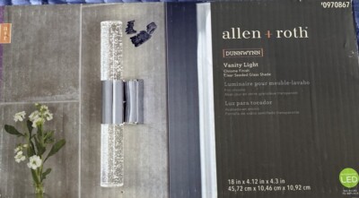 Allen + Roth Dunnwynn Vanity Light Chrome, Clear Seeded Glass Shade ...