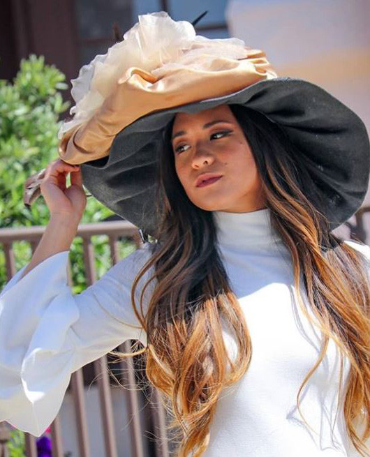 Ms. Hi\'s classic gold lame fascinator first lady church derby hat fan shape rose Wide Brim Kentucky Derby Hat, off White Orange Large Rose  main image 2