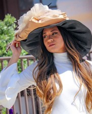 Rose Big Kentucky Derby Hat Contest Gold Light Mauve Vanilla Cream Black Del Mar