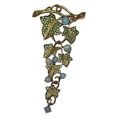 Carolee Jointed Rhinestone Leaf Pin Brooch Aqua Glass Cabachons Limited Edition