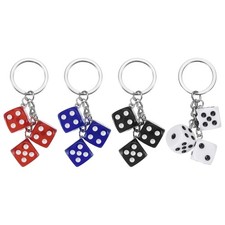 4pcs Lucky Dice Keychain Charm, Resin Dice Keyrings with 3 Pendants, 4 Color
