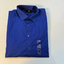 Calvin Klein Dress Shirt Modern Blue Non-Iron Stretch Slim Fit 16.5 32/33 L