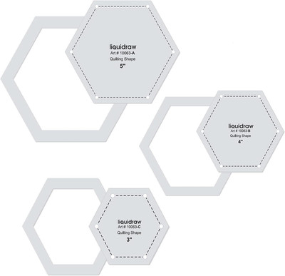 Liquidraw Quilting Templates & Rulers - 3 Set, 3'', 4'' & 5'' | Hexagon Shape | for