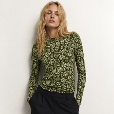 Gudrun Sjoden Floral Stretch Micromodal Long Sleeve Green White XL