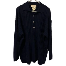 Escada By Margaretha Ley Vintage Wool Blend Navy Blue Cardigan Size 44 XL Womens