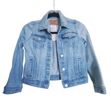 Levi  s Girls Denim Jacket Distressed Med Wash Y2K Sz M 10-12 XXS-XS Adult 