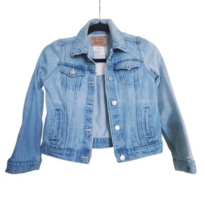 Levi s Girls Denim Jacket Distressed Med Wash Y2K  Sz M 10-12 (XXS-XS Adult)