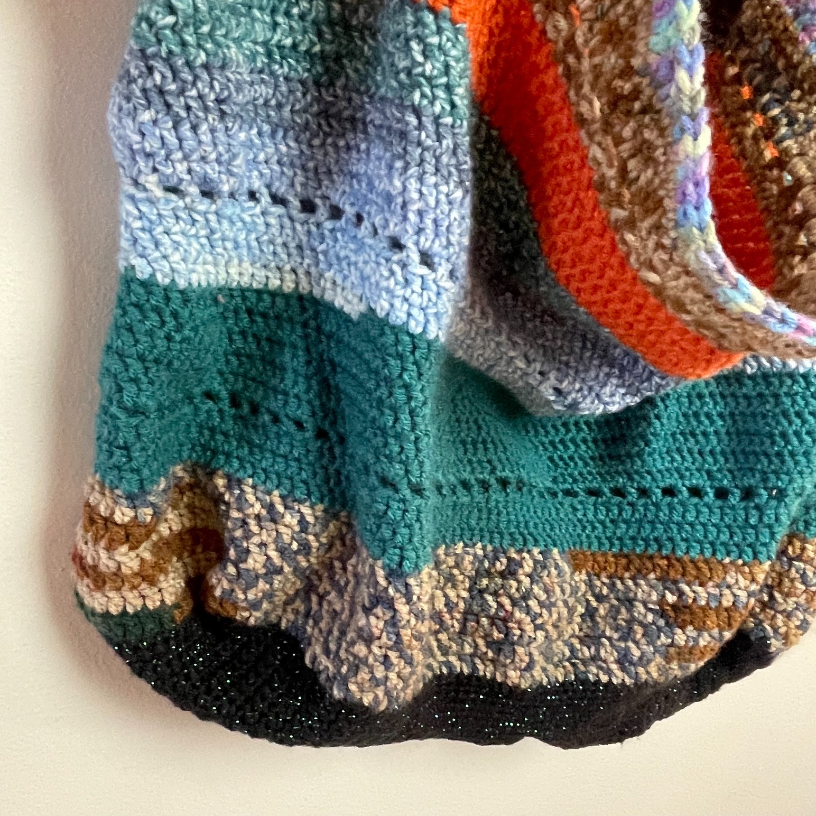 Handmade Crochet Knit Stripe Patchwork Shoulder B… - image 3