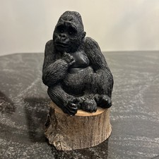 Vintage Stone Critters Gorilla Figurine Sitting On Stump 1983 Made in USA