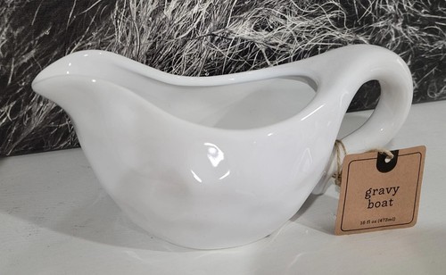 Soße Boot Sauce Server weiß Keramik gedimmt Bauernhaus 16oz/8x4 Zoll NEU - Bild 2 von 3