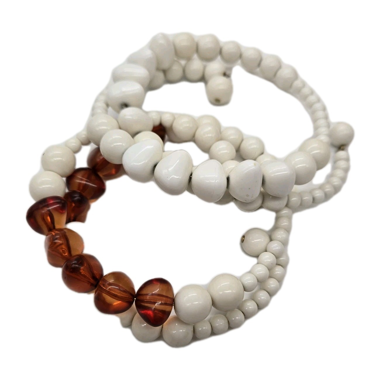 White Choker Necklace Wire Wrap Around Beads Beaded Snake Lot of 2 pc OSFM