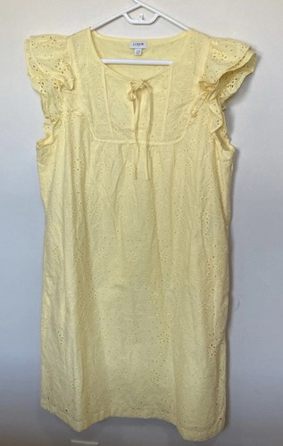 J.Crew Dress Women's 14 Yellow Cotton Eyelet Ruffle Cap Sleeves Sundress Lined - Bild 9 von 20