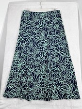 Talbots Maxi Skirt Large Knit Navy Blue Green Floral Print Cotton Modal Long