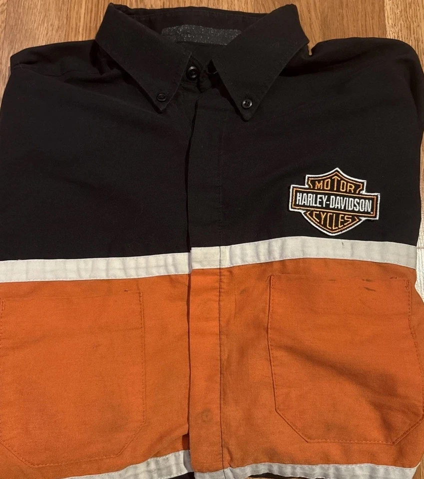 Camisa Harley-Davidson Para Hombres XL Parche de Trabajo Abotonado Motociclista Motocicleta Mecánico Foto 4 de 4