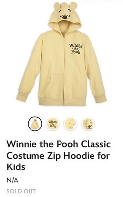 Brand New-Disney Winnie the Pooh Kids Yellow Hooded Zip Hoodie w/ Pockets Size 2