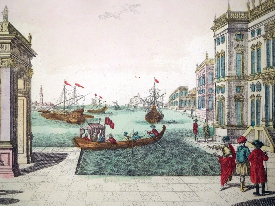 Guckkastenblatt, Hafen in Neapel, J.W. Baur/ F.X. Habermann, ~1780, Akademie - Bild 4 von 4