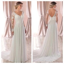 Summer Boho Wedding Dresses A Line V Neck Appliques Lace Chiffon Bridal Gowns