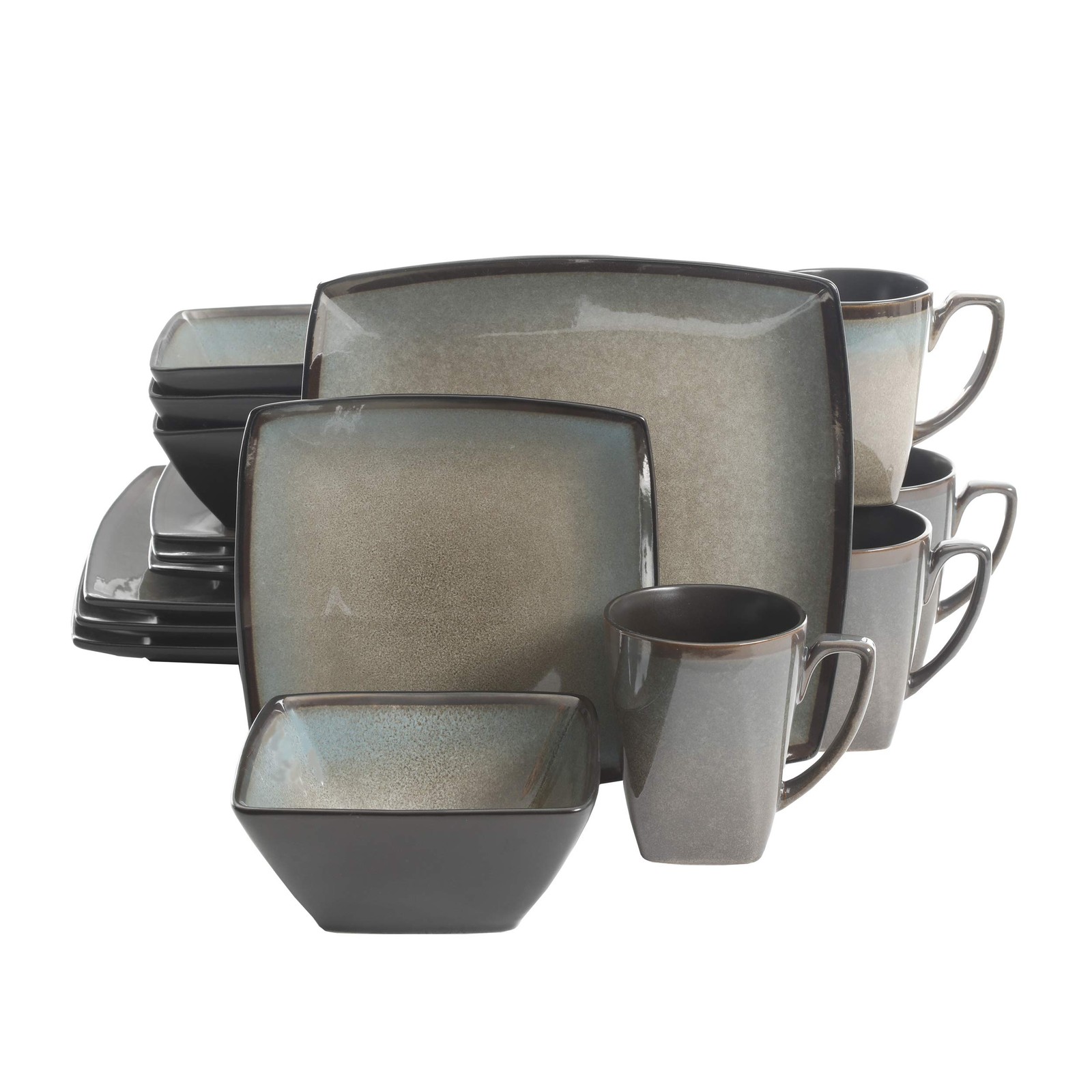 Tequesta Square Reactive Glaze Stoneware Plates and Bowls Dishes Dinnerware S...