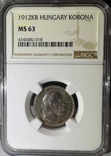 1912-KB Hungary 1 Korona NGC MS63 Looks Prooflike (018)