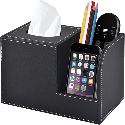 PU Leder Tissue Box Abdeckung Quadratisch - Multifunktional Badezimmer Schwarz - Bild 1 von 7