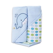 Spasilk Bath Hooded Towels Washcloths Set for Babies, 2 Hooded Terry Bath