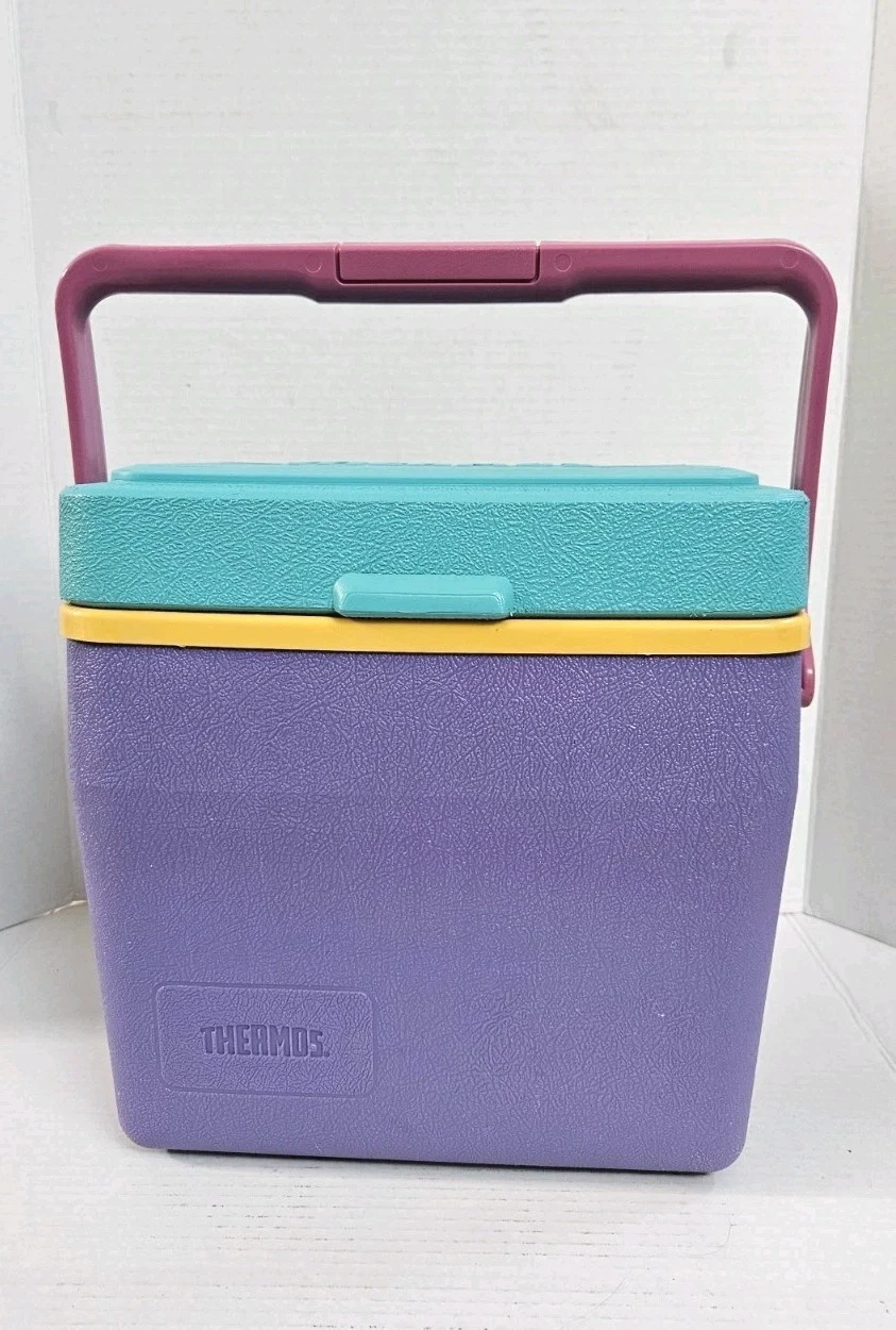 Vintage 7708 Thermos Drink Cooler Cup Holder Lid Retro Beach 80s 90s Purple