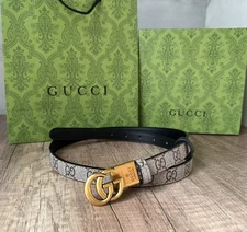 BELT GUCCI BEIGE LEATHER 100% AUTHENTIC GOLD BUCKLE CLASSIC LOGO LADY M SIZE