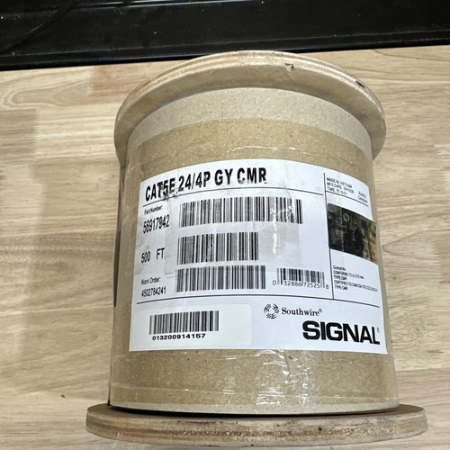 500 ft. South wire SIGNAL Gray 24/4P Solid CU CAT5e CMR (Riser) Data Cable New! - Picture 1 of 2