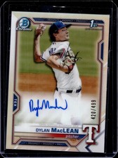 2021 Bowman Dylan MacLean Chrome Prospect Refractor Auto #/499 Rangers J01