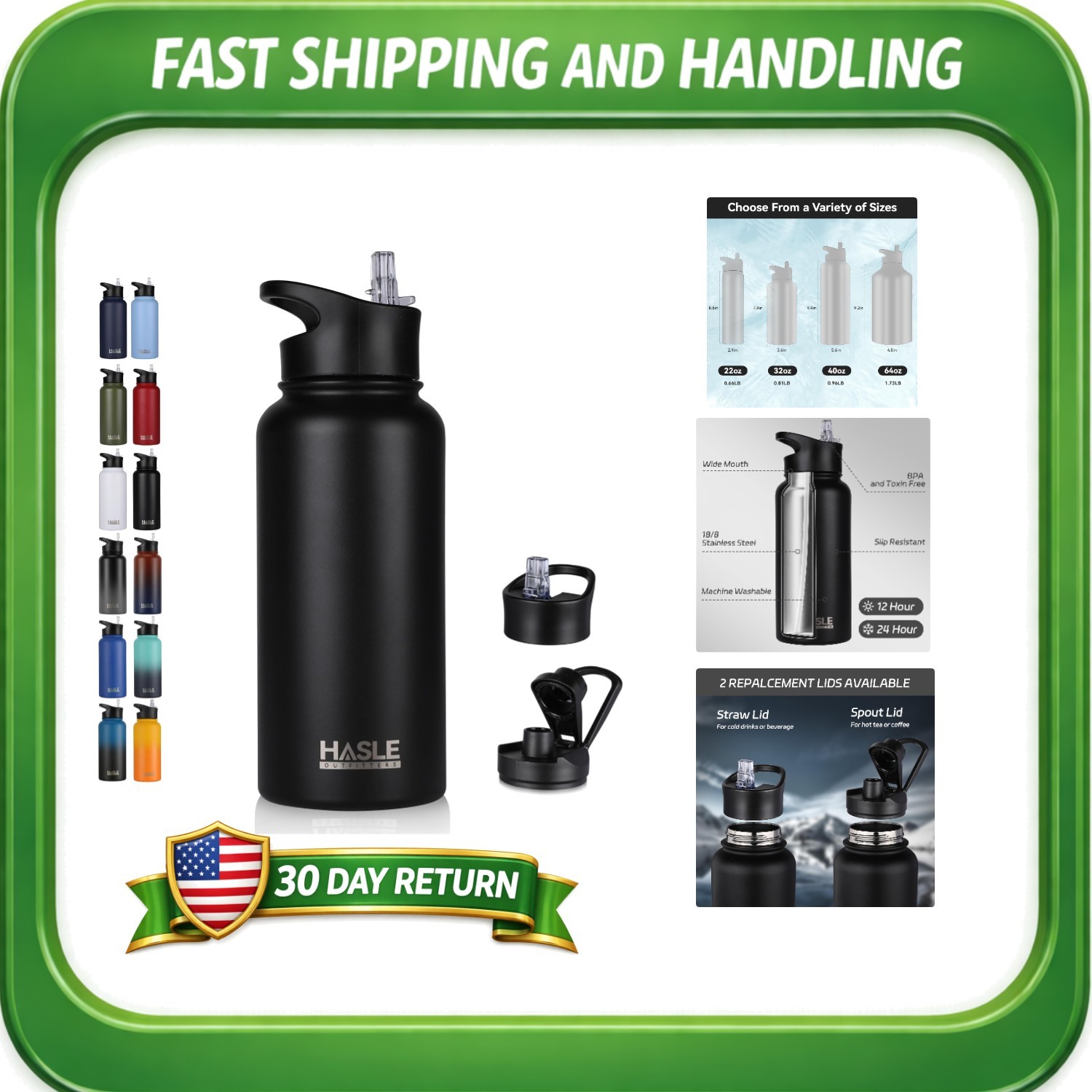 - Straw & Spout Lids Included