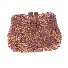 Gold Tone Alloy Metal Fashion Crystal Rhinestone Clutch Bag HB6039-PUR