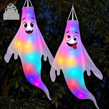 Halloween Party Decorations 19.7" LED Hanging Ghosts,Outdoor Cute Flying Ghosts