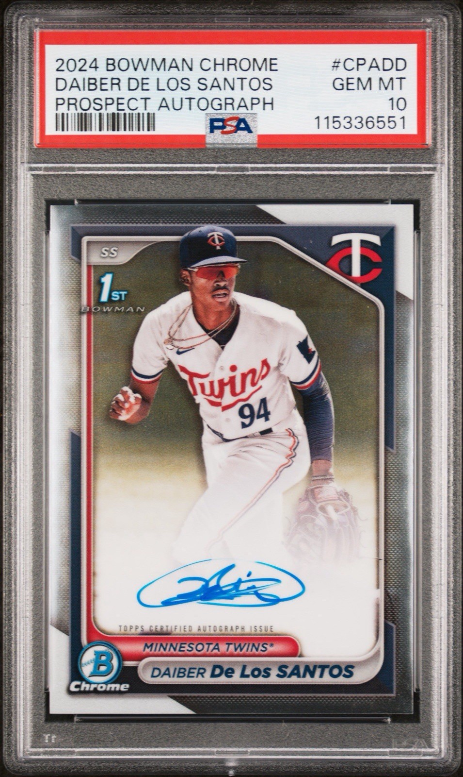 2024 Bowman Chrome Daiber De Los Santos Auto 1st PSA 10 #CPA-DD Twins