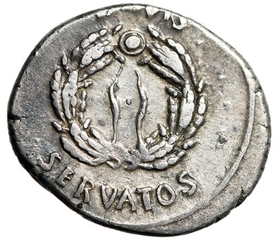 Augustus AR Denarius ''OB CIVIS SERVATOS in Laureate Wreath'' Very Fine