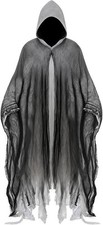 Grim Reaper Costume Adult Scary Horror Hooded Robe Halloween Cloak Men Cosplay