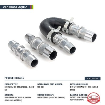 Kit de Bypass del Nucleo del Calefactor 626-001 Aluminio Manguera 5/8'' 3/4'' NEW