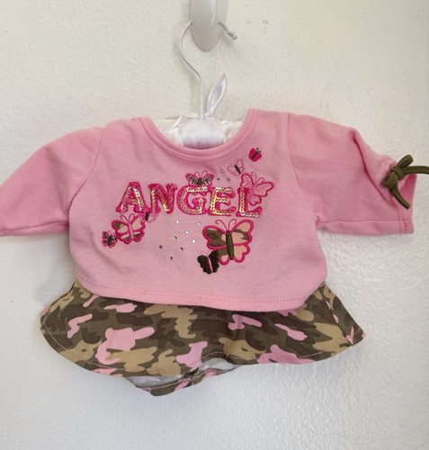 Build-A-Bear Pink “Angel” Top Camo Skirt & Pink Sketchers Shoes Outfit Set - Picture 2 of 11