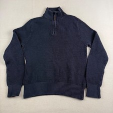 J.Crew Mens Navy Blue Textured Waffle Knit 100 Cotton Quarter Zip Sweater M